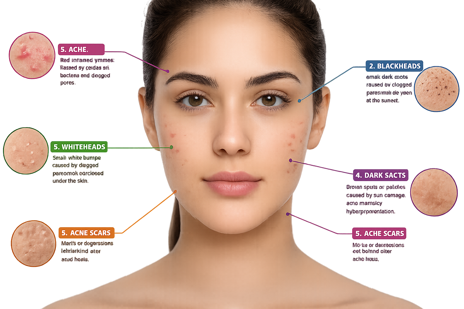 AI face scan detecting acne, blackheads, dark spots, and acne scars region by region